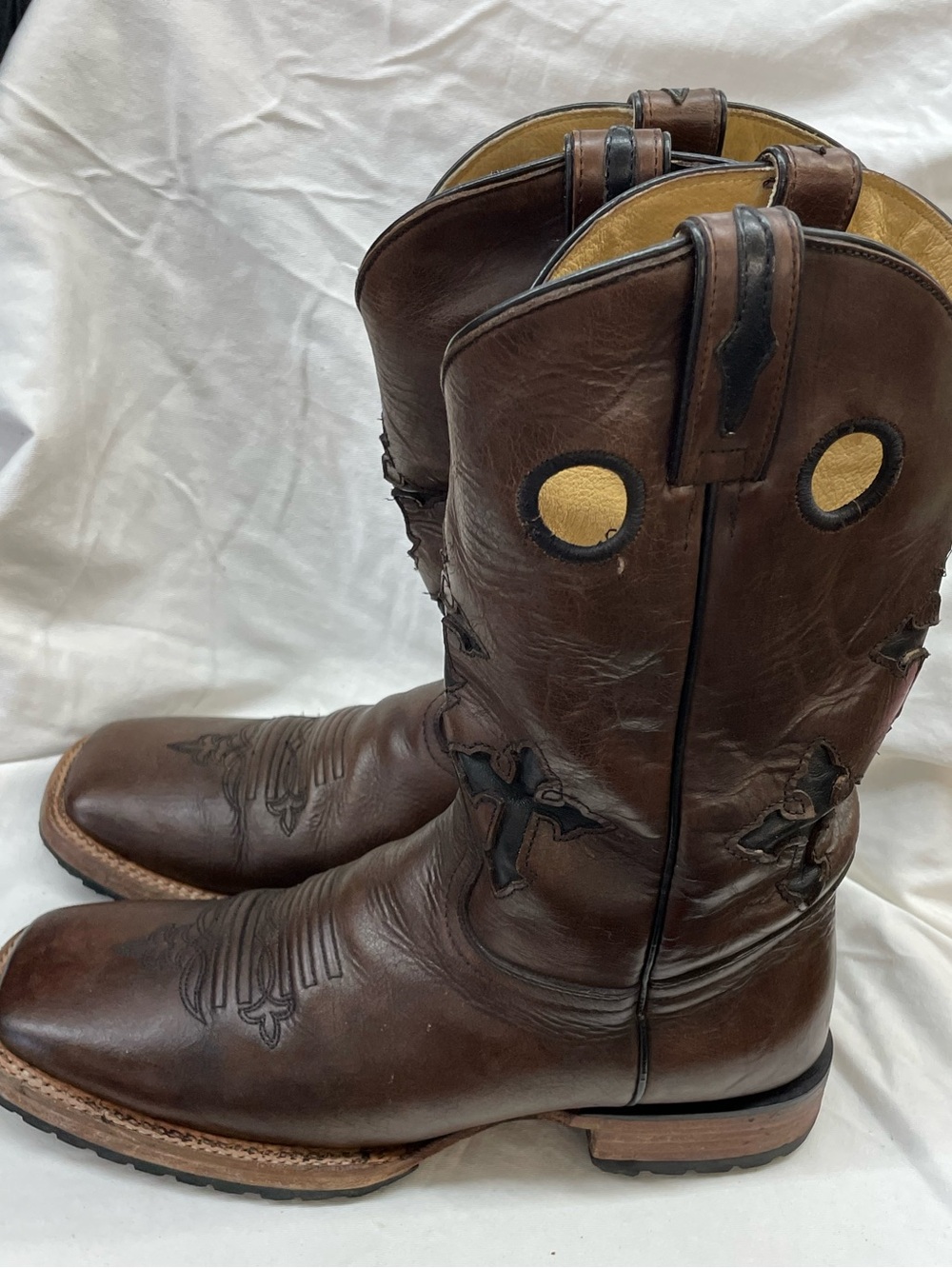 Arango Men's Brown Leather Western Pull-On Boots with cross sz 8